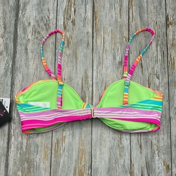 Women’s Juniors Tricot Striped Knot Bikini Top Swimsuit Bathing Suit Size M - Picture 3 of 5